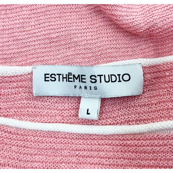 Estheme Studio Paris Linen Pullover Pink Top White Trim Dolman Sleeve Size Large - Picture 5 of 6